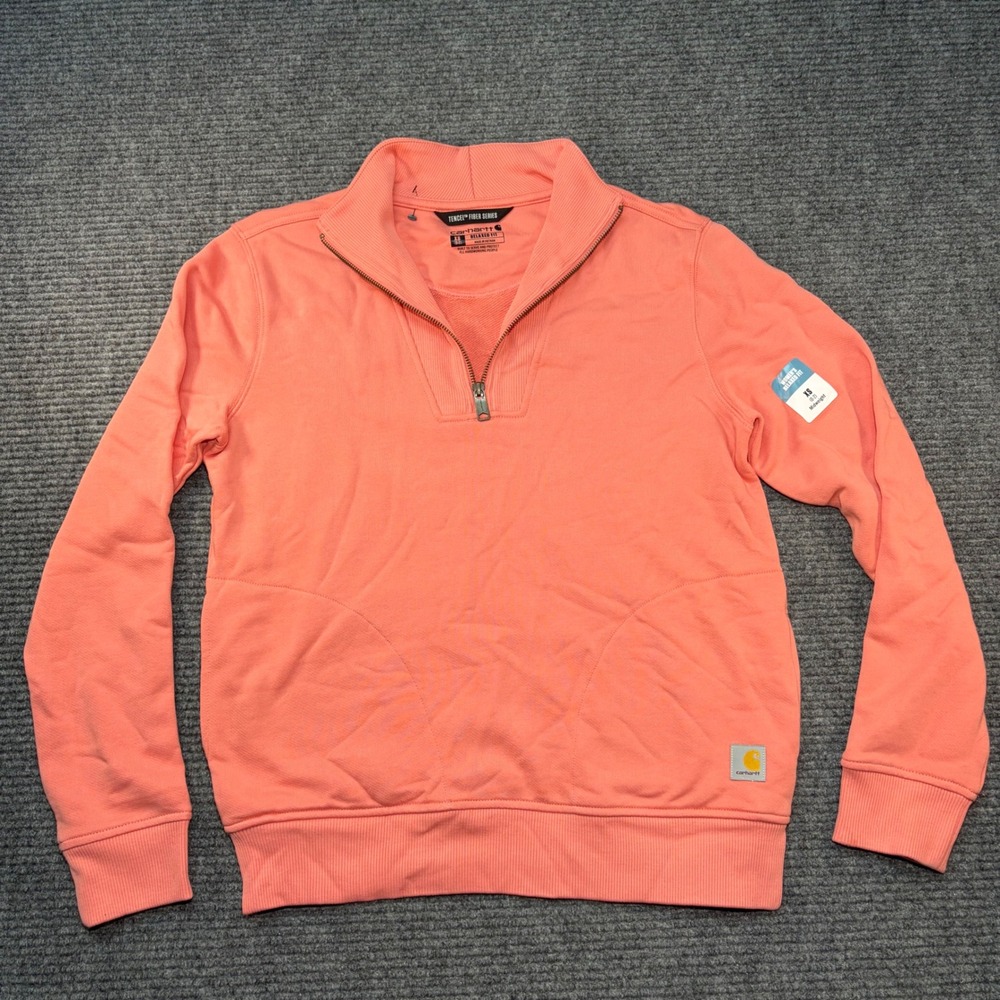 Carhartt Womens Relaxed Fit Tencel Fiber Series 1/4 Zip Sweatshirt Coral XS